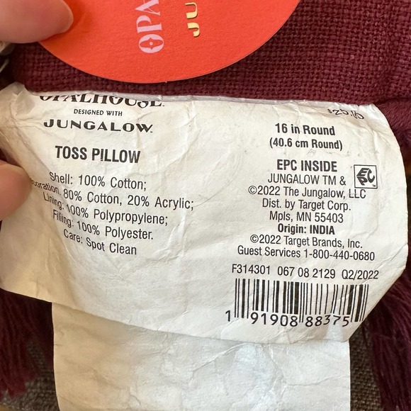 Opalhouse × Jungalow Embroidered Orange Maroon Floral Round Throw Pillow Tassel - Picture 6 of 6